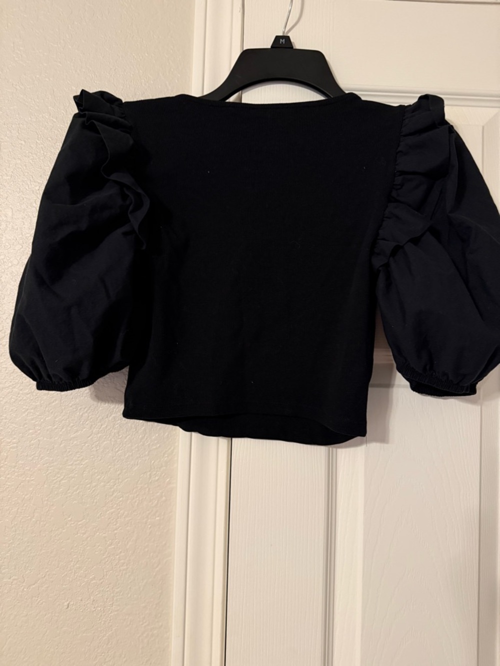 Zara Black Puff-Sleeve Square-Neck Crop Top - Picture 3 of 6